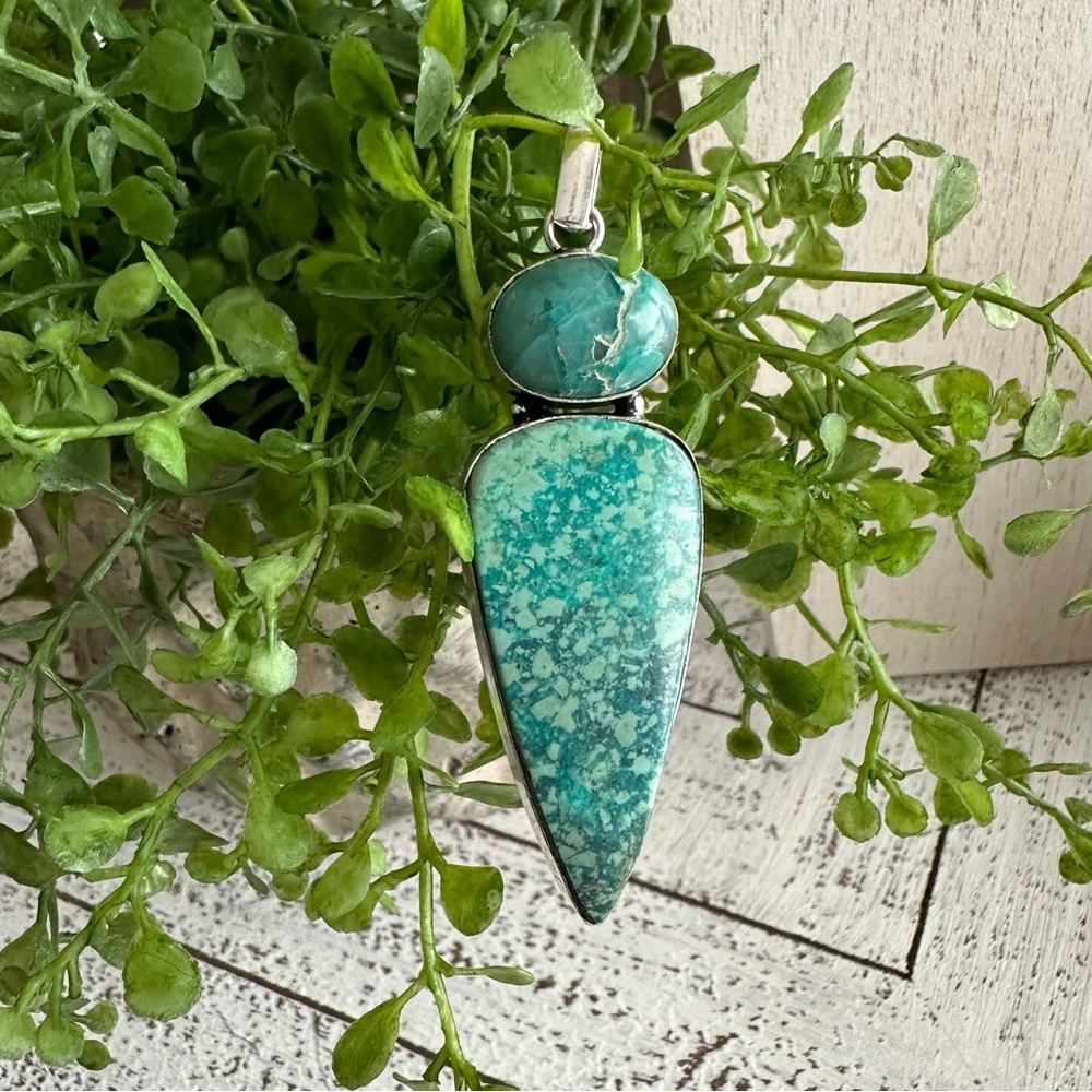 Blue Chrysocolla Quantum Quatrro Pendant sterling silver plated Aqua Blue